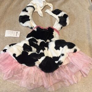 Charming Cow Print Kids Costume with Pink Tulle